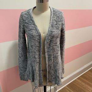 Open front peplum cardigan blue marl yarn size M
